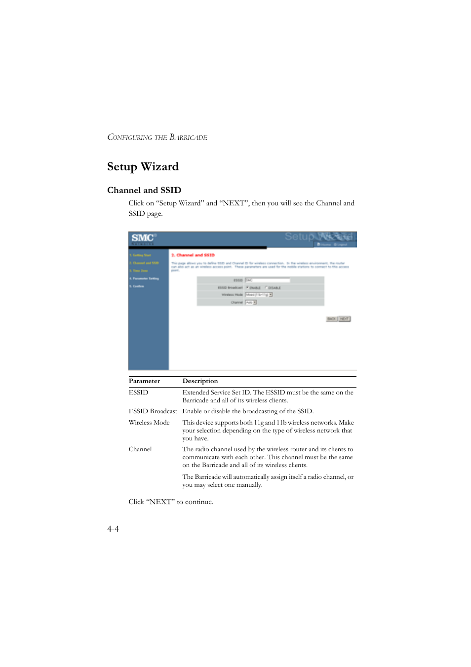 Setup wizard, Channel and ssid | SMC Networks SMC7904WBRA User Manual | Page 48 / 139