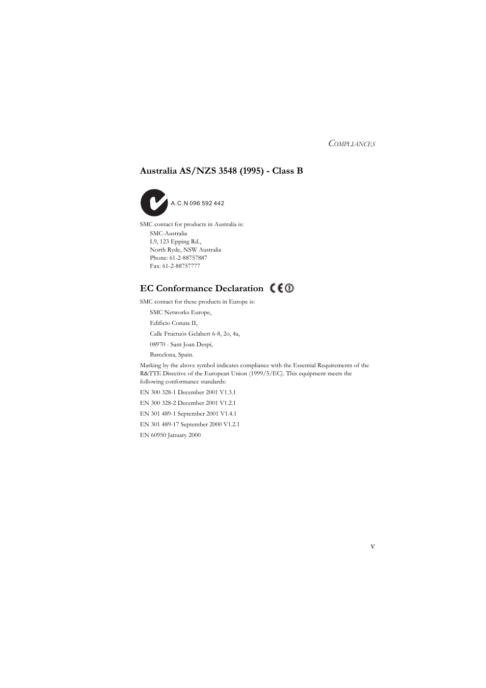 Ec conformance declaration | SMC Networks SMC7904WBRA User Manual | Page 9 / 139