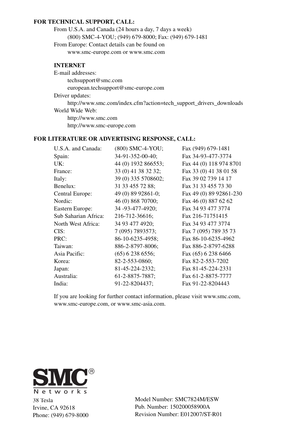 SMC Networks SMC TigerAccess SMC7824M/ESW User Manual | Page 104 / 104