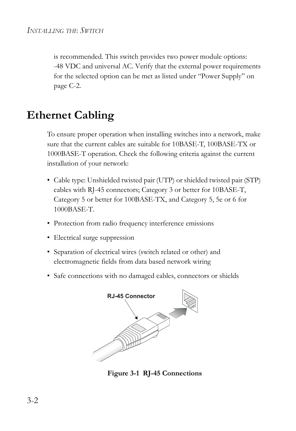 Ethernet cabling, Ethernet cabling -2, Figure 3-1 | Rj-45 connections -2 | SMC Networks SMC TigerAccess SMC7824M/ESW User Manual | Page 40 / 104