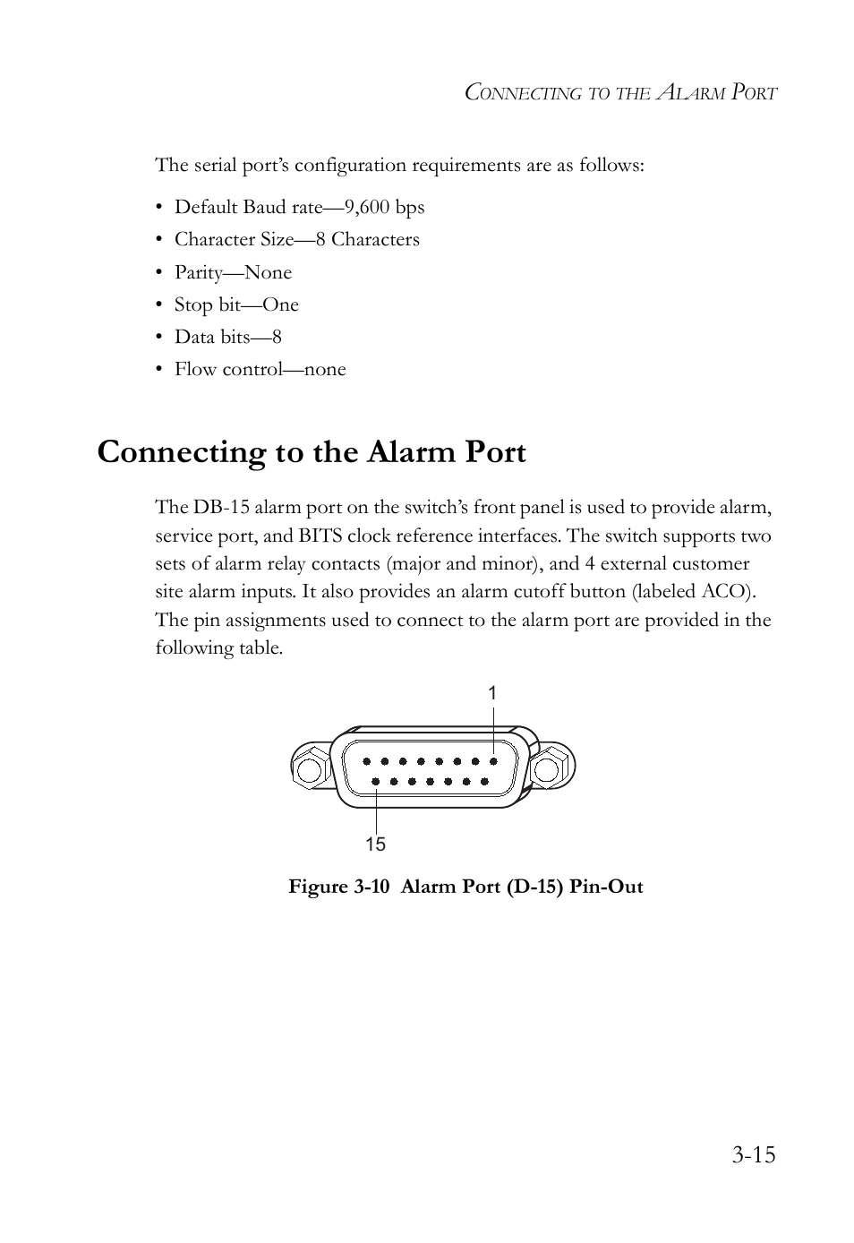 Connecting to the alarm port, Connecting to the alarm port -15, Figure 3-10 alarm port (d-15) pin-out -15 | SMC Networks SMC TigerAccess SMC7824M/ESW User Manual | Page 53 / 104