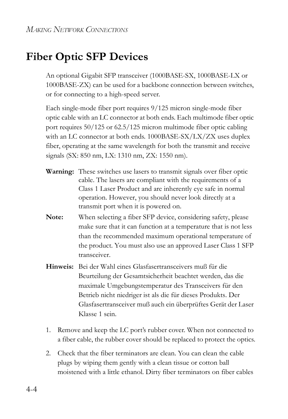Fiber optic sfp devices, Fiber optic sfp devices -4 | SMC Networks SMC TigerAccess SMC7824M/ESW User Manual | Page 60 / 104