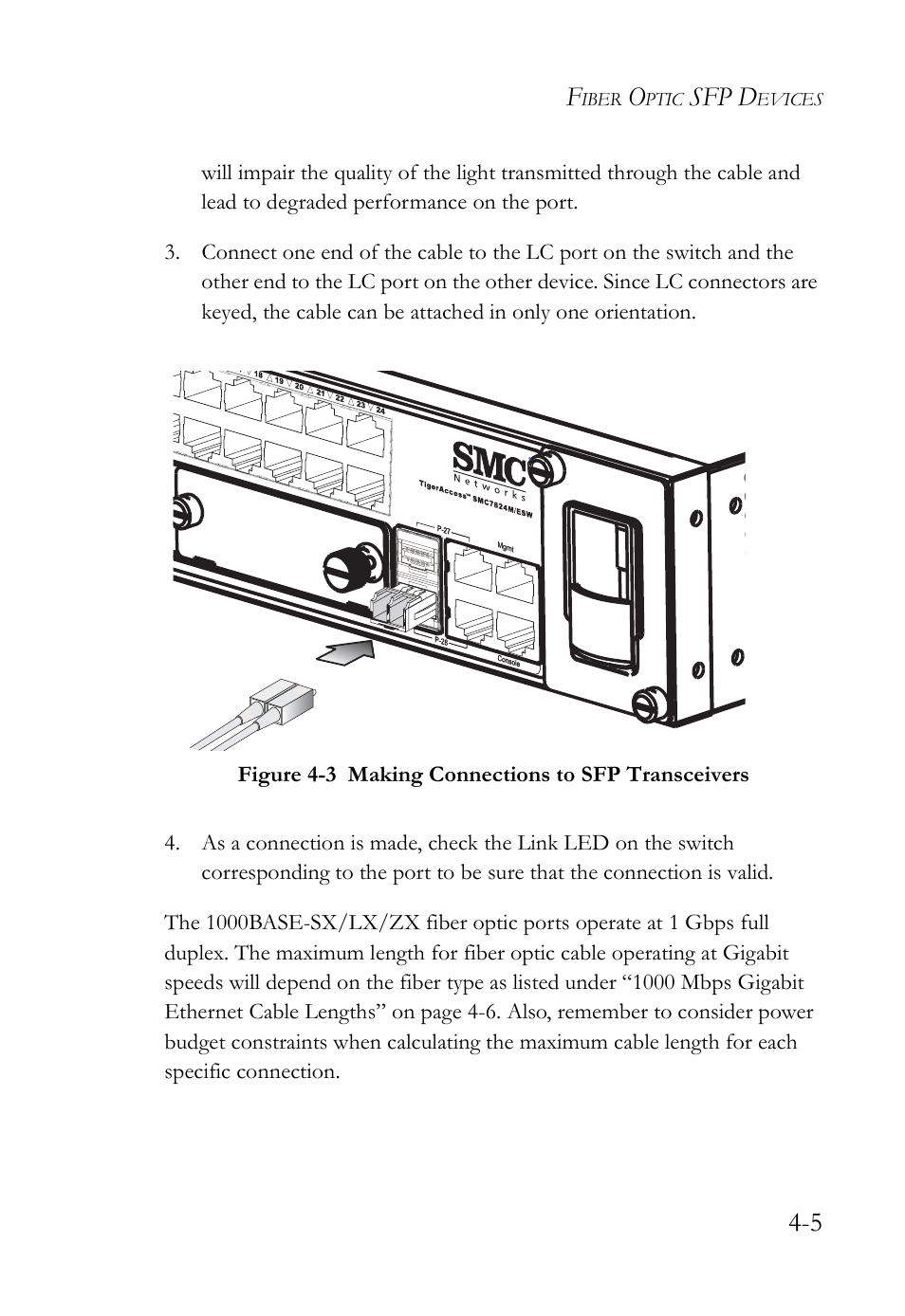 Figure 4-3, Making connections to sfp transceivers -5, Sfp d | SMC Networks SMC TigerAccess SMC7824M/ESW User Manual | Page 61 / 104