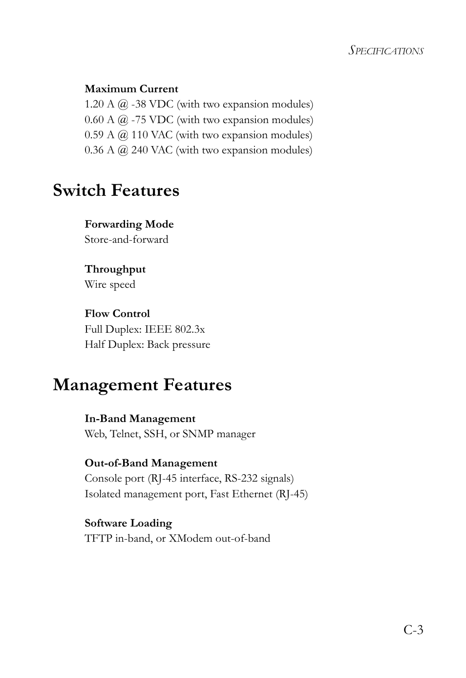 Switch features, Management features | SMC Networks SMC TigerAccess SMC7824M/ESW User Manual | Page 79 / 104