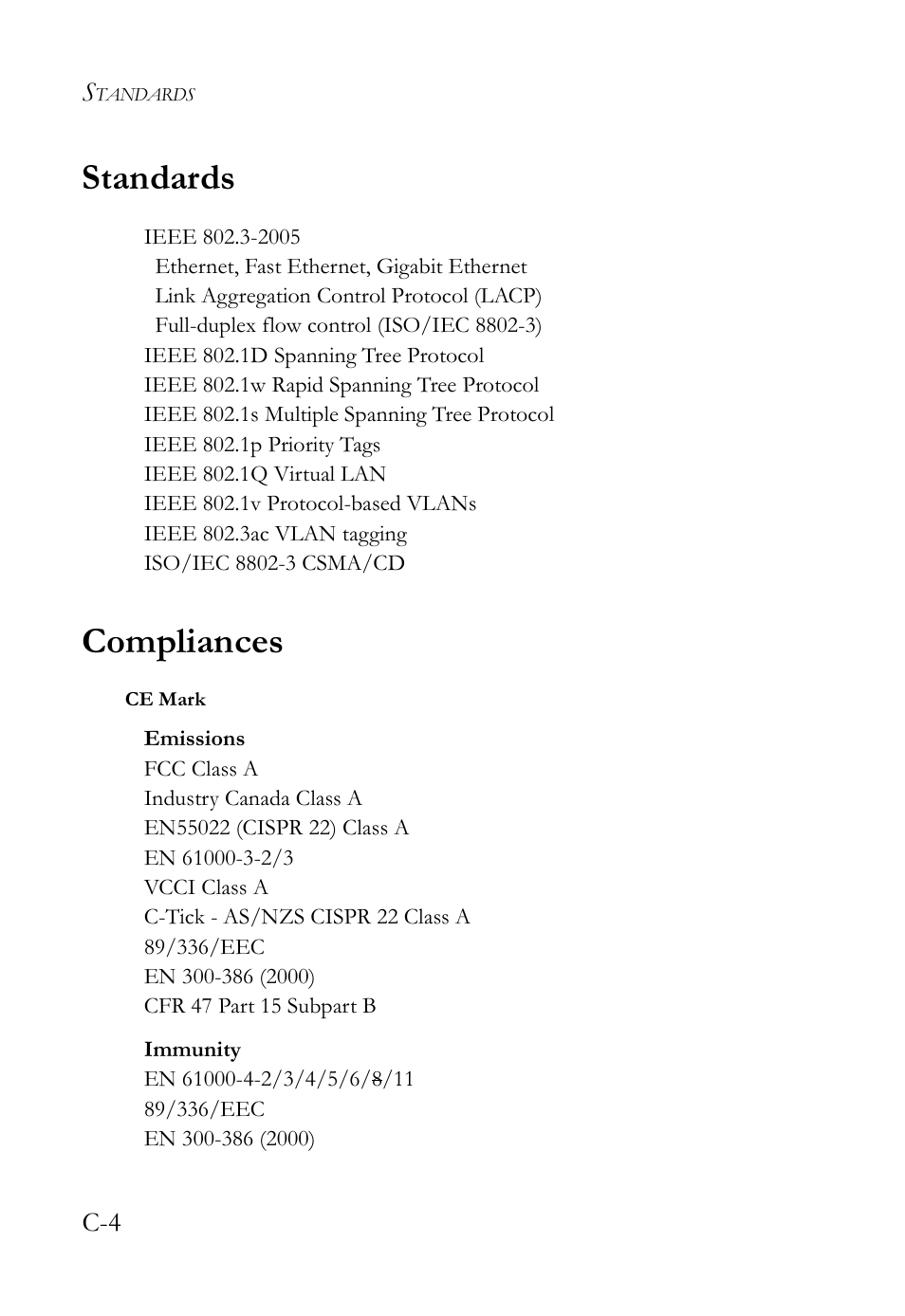 Standards, Compliances | SMC Networks SMC TigerAccess SMC7824M/ESW User Manual | Page 80 / 104