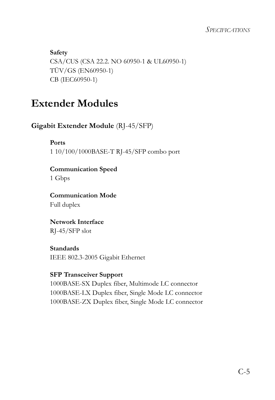 Extender modules, Gigabit extender module (rj-45/sfp) | SMC Networks SMC TigerAccess SMC7824M/ESW User Manual | Page 81 / 104
