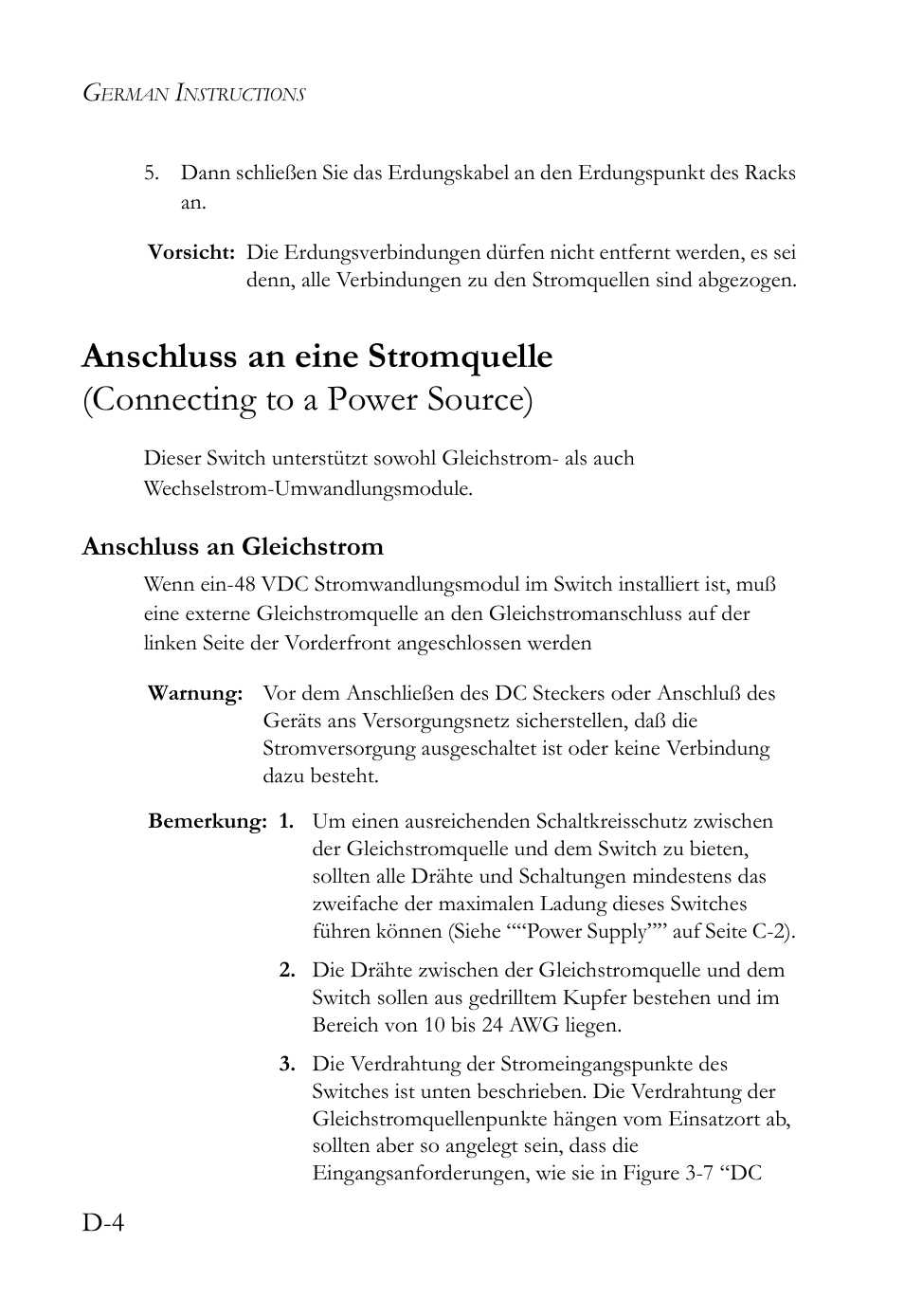Anschluss an gleichstrom | SMC Networks SMC TigerAccess SMC7824M/ESW User Manual | Page 86 / 104
