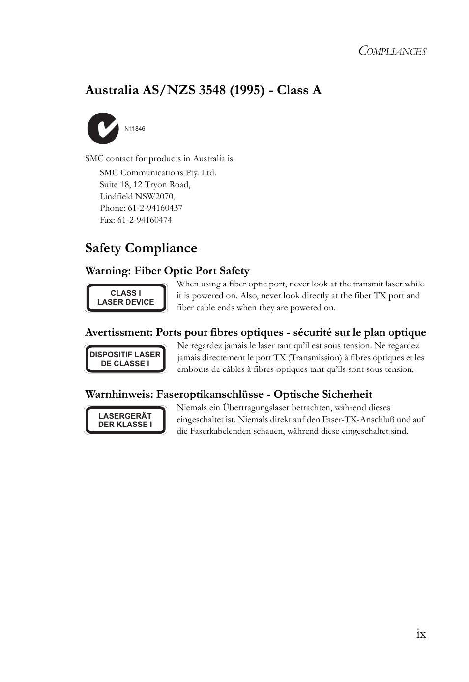Safety compliance | SMC Networks SMC TigerAccess SMC7824M/ESW User Manual | Page 9 / 104