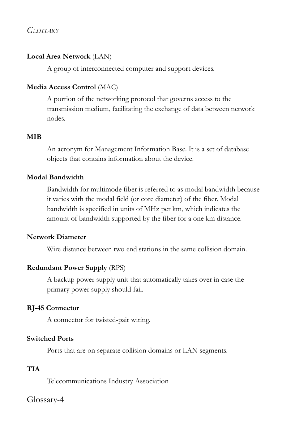 Glossary-4 | SMC Networks SMC TigerAccess SMC7824M/ESW User Manual | Page 96 / 104