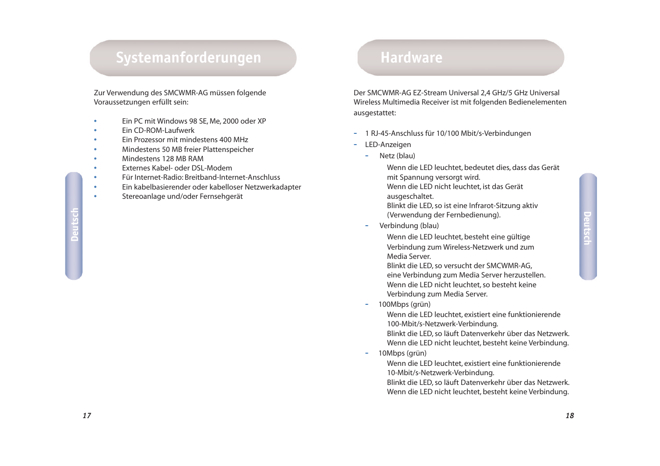 Hardware, Systemanforderungen | SMC Networks EZ-Stream SMCWMR-AG User Manual | Page 10 / 60