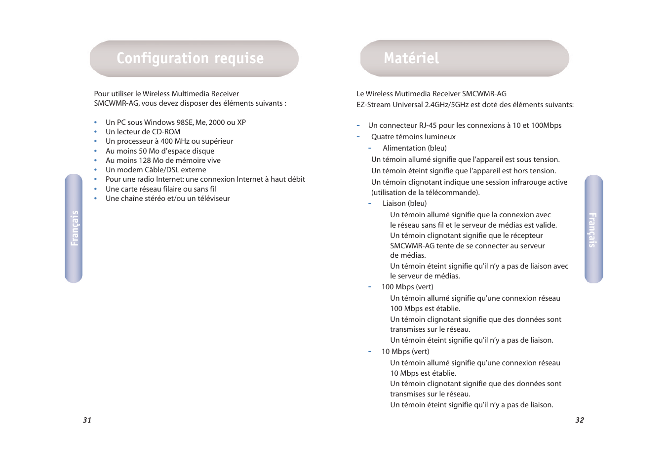 Matériel, Configuration requise | SMC Networks EZ-Stream SMCWMR-AG User Manual | Page 17 / 60