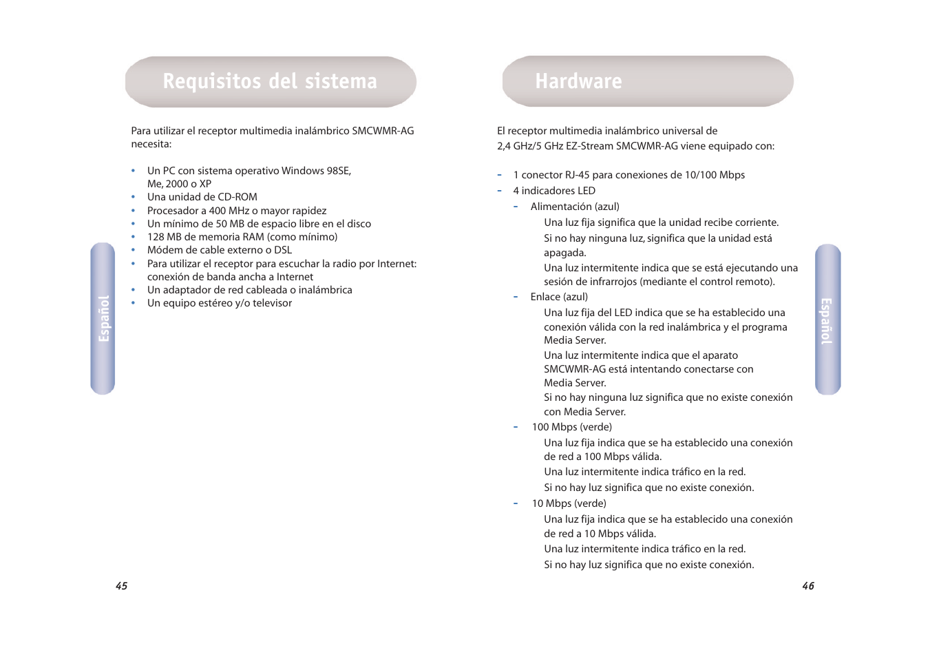 Hardware, Requisitos del sistema | SMC Networks EZ-Stream SMCWMR-AG User Manual | Page 24 / 60