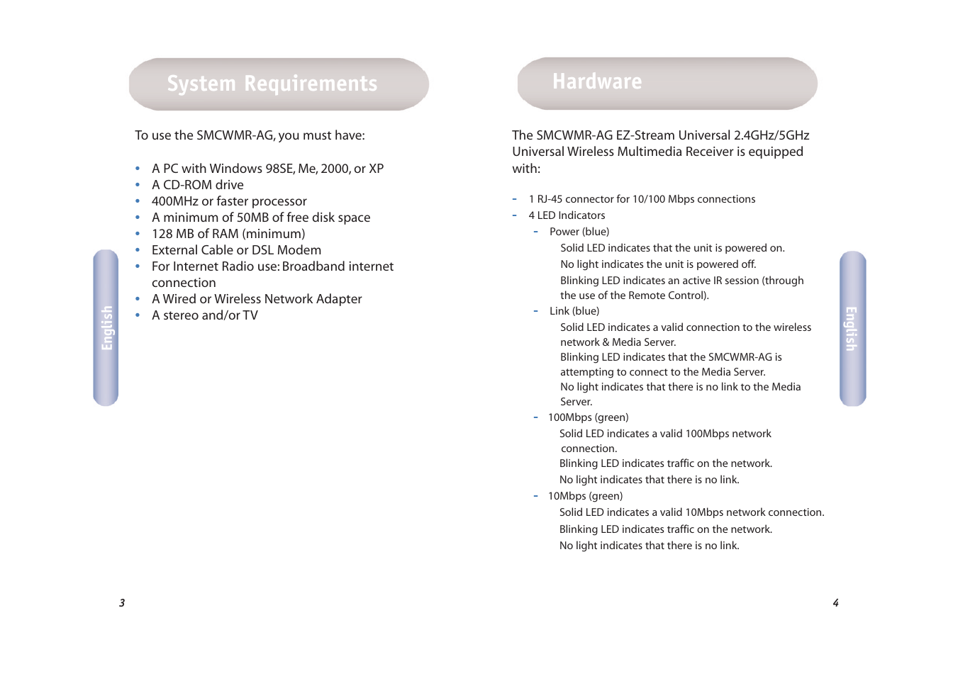 Hardware, System requirements | SMC Networks EZ-Stream SMCWMR-AG User Manual | Page 3 / 60