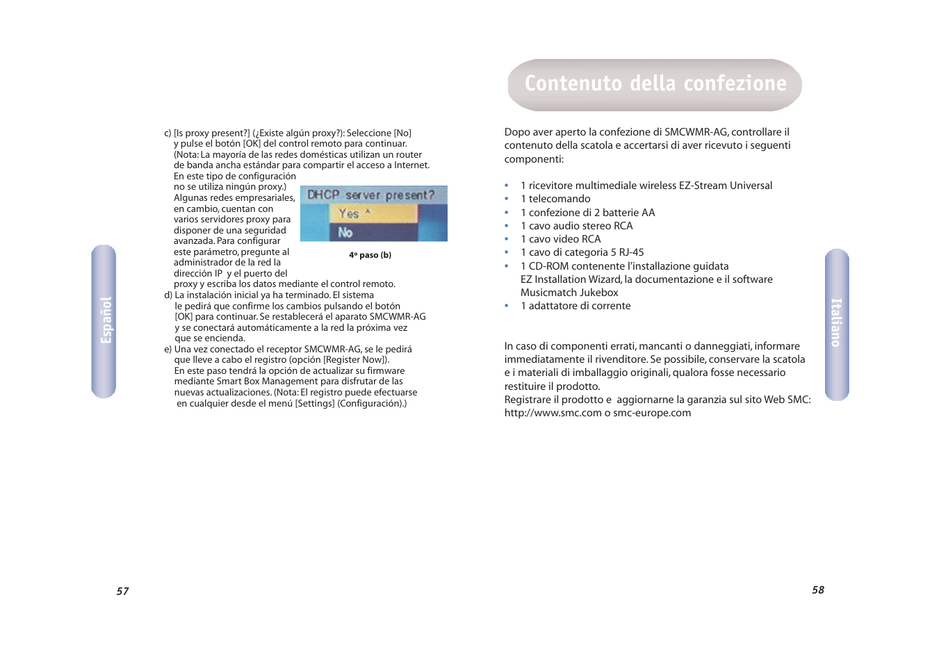 Contenuto della confezione | SMC Networks EZ-Stream SMCWMR-AG User Manual | Page 30 / 60