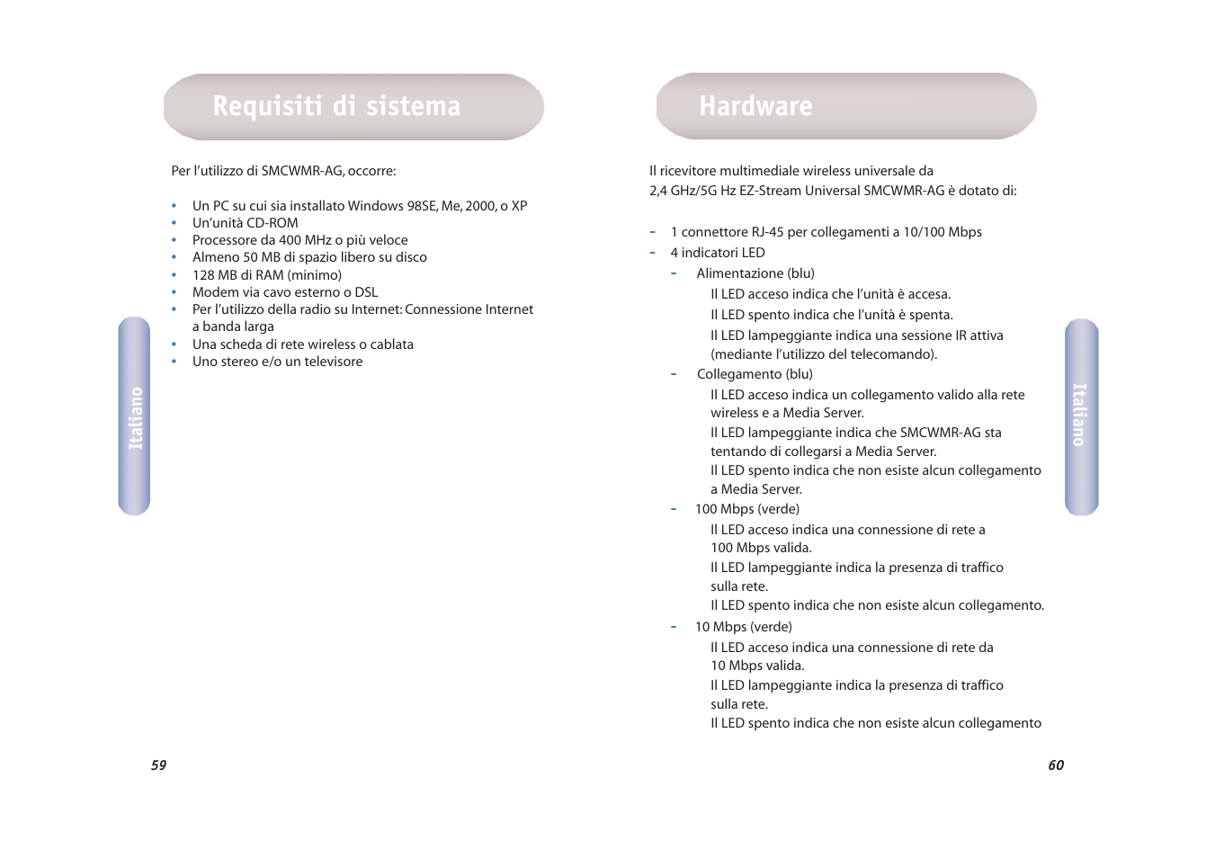 Hardware, Requisiti di sistema | SMC Networks EZ-Stream SMCWMR-AG User Manual | Page 31 / 60