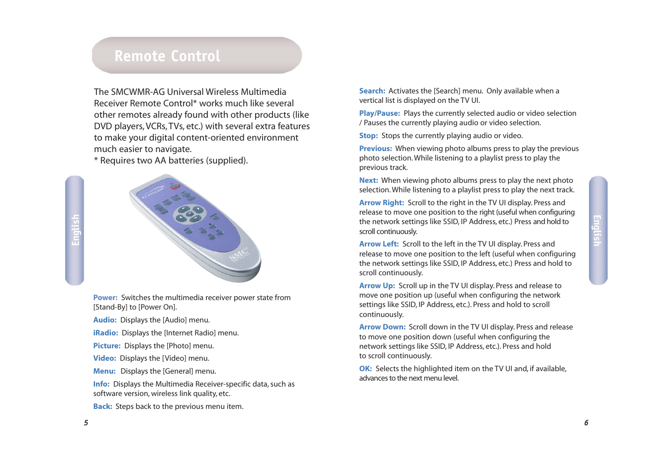 Remote control | SMC Networks EZ-Stream SMCWMR-AG User Manual | Page 4 / 60