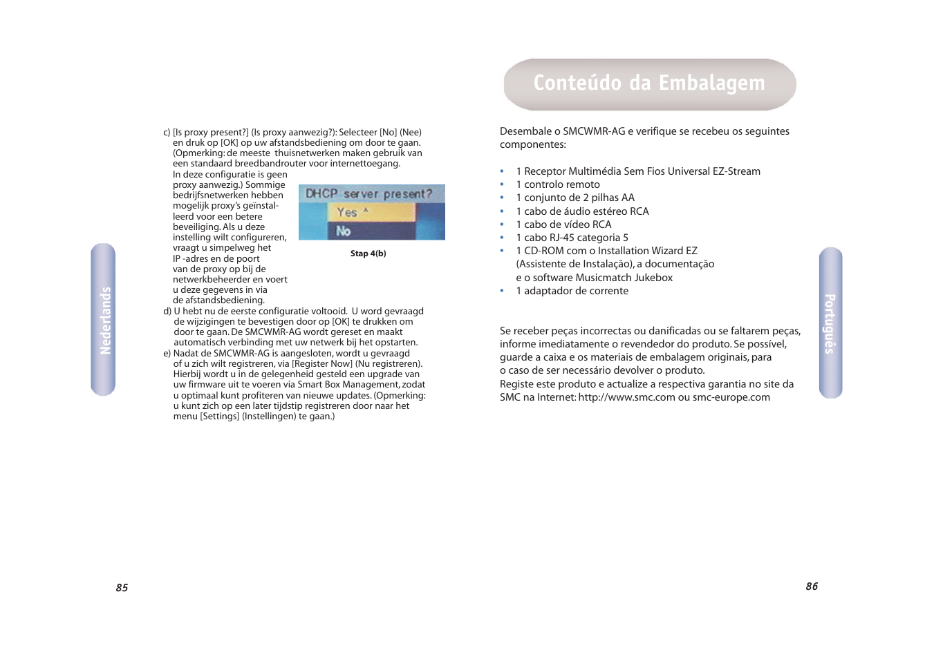 Conteúdo da embalagem | SMC Networks EZ-Stream SMCWMR-AG User Manual | Page 44 / 60