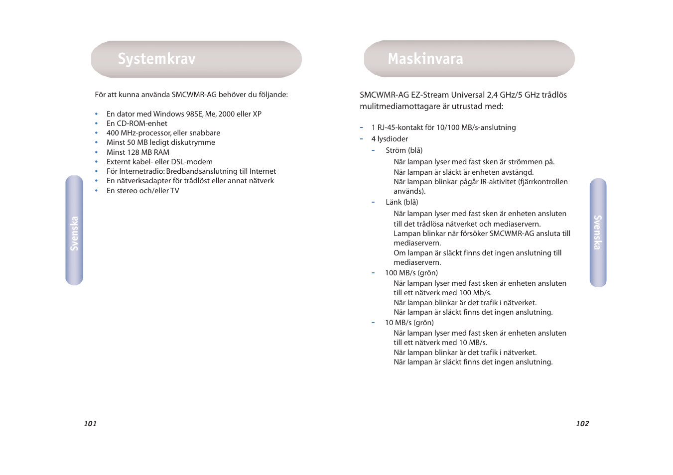 Maskinvara systemkrav | SMC Networks EZ-Stream SMCWMR-AG User Manual | Page 52 / 60