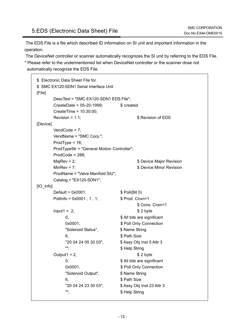 Eds (electronic data sheet) file | SMC Networks EX120-SDN1 User Manual | Page 12 / 13