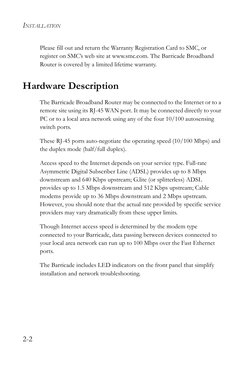 Hardware description | SMC Networks SMC Barricade SMC7004VBR User Manual | Page 20 / 122