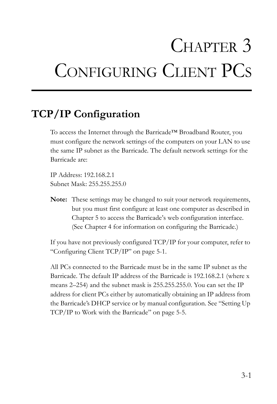 Chapter 3 configuring client pcs, Tcp/ip configuration, Hapter | Onfiguring, Lient | SMC Networks SMC Barricade SMC7004VBR User Manual | Page 27 / 122