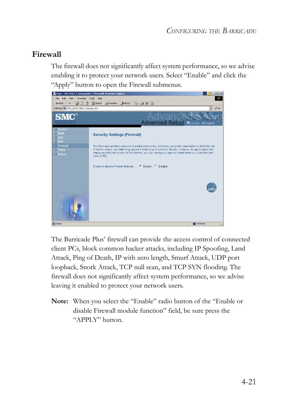Firewall, 21 firewall | SMC Networks SMC Barricade SMC7004VBR User Manual | Page 49 / 122