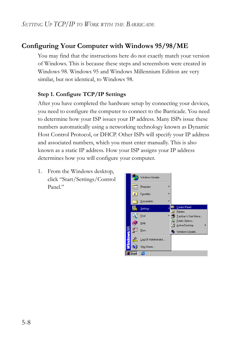 Configuring your computer with windows 95/98/me, Tcp/ip | SMC Networks SMC Barricade SMC7004VBR User Manual | Page 72 / 122