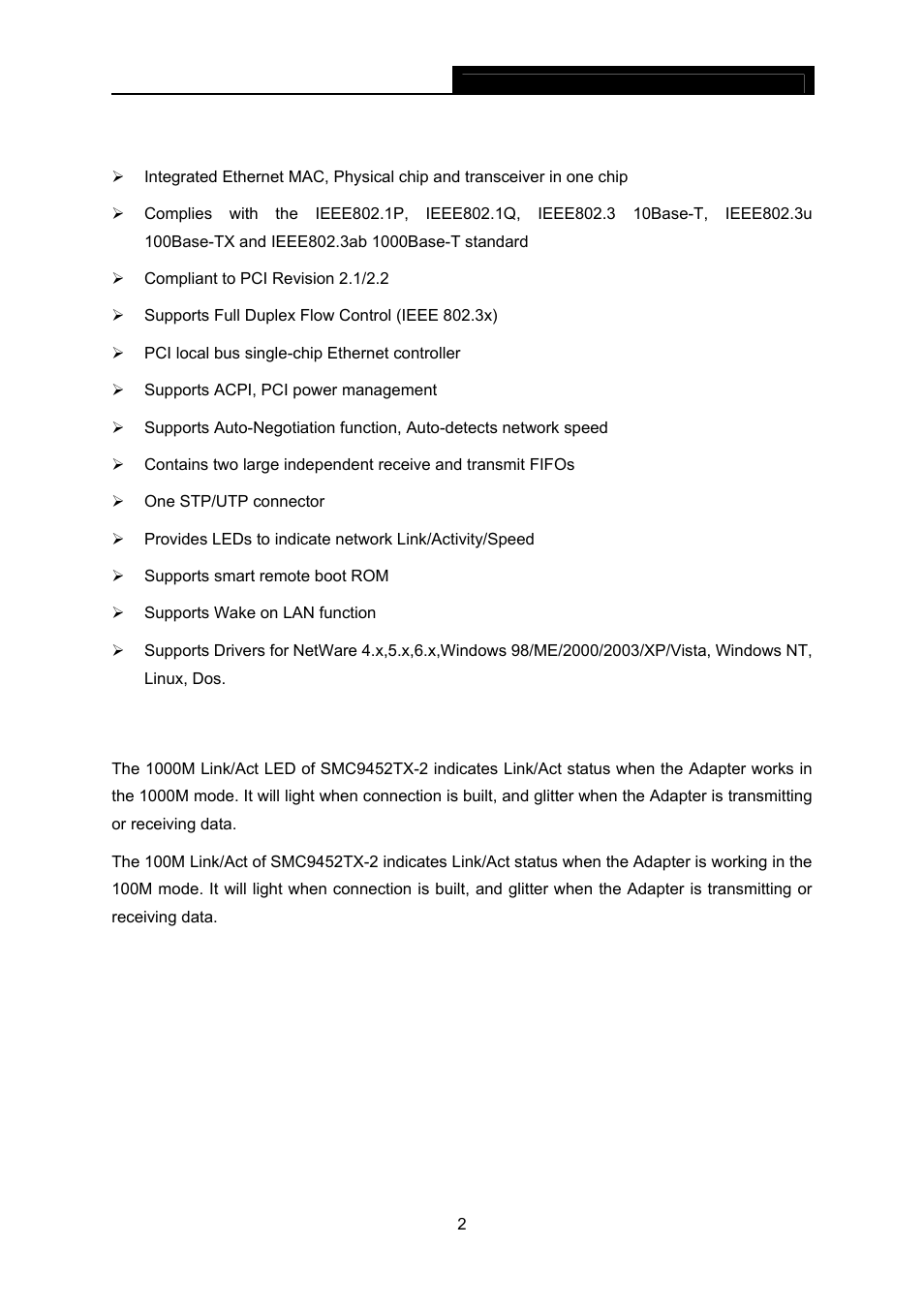 3 main features, 4 led status, Main features | Led status | SMC Networks SMC9452TX-2 User Manual | Page 14 / 41