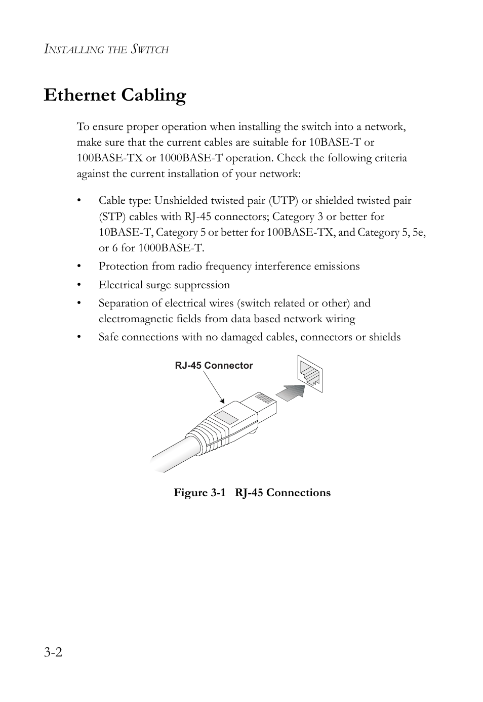 Ethernet cabling, Ethernet cabling -2, Figure 3-1 | Rj-45 connections -2 | SMC Networks 10/100 User Manual | Page 38 / 86