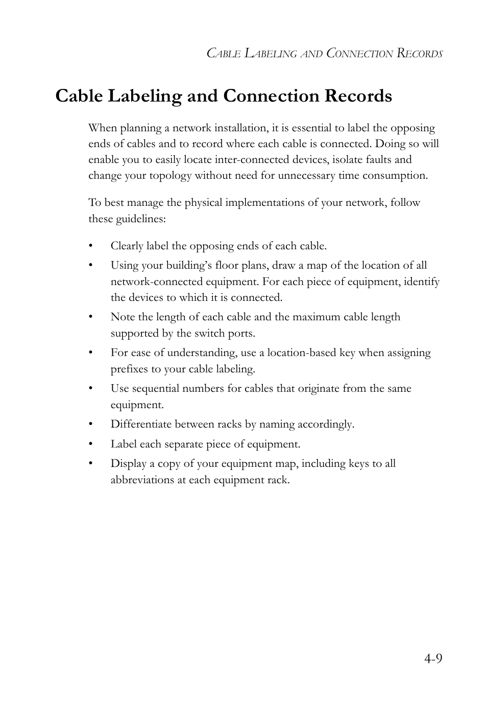 Cable labeling and connection records, Cable labeling and connection records -9 | SMC Networks 10/100 User Manual | Page 55 / 86