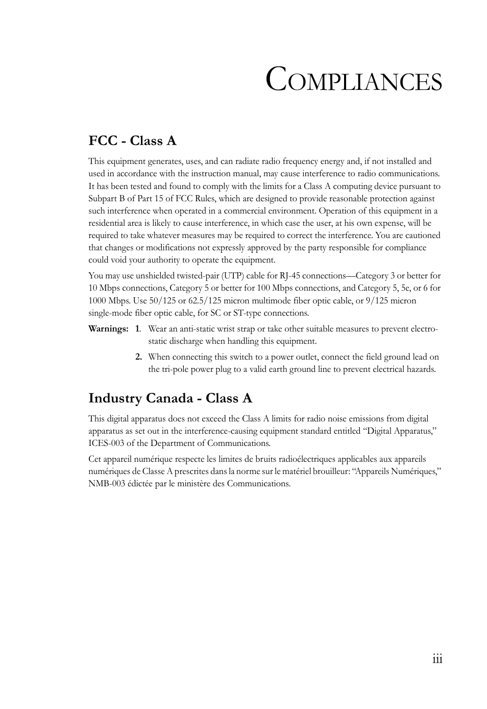 Ompliances | SMC Networks 10/100 User Manual | Page 7 / 86