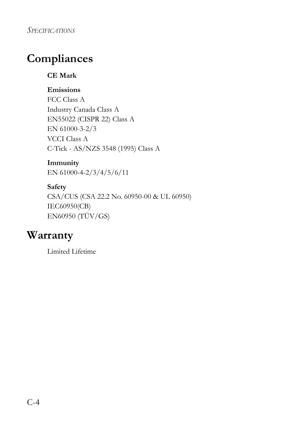 Compliances, Warranty | SMC Networks 10/100 User Manual | Page 70 / 86