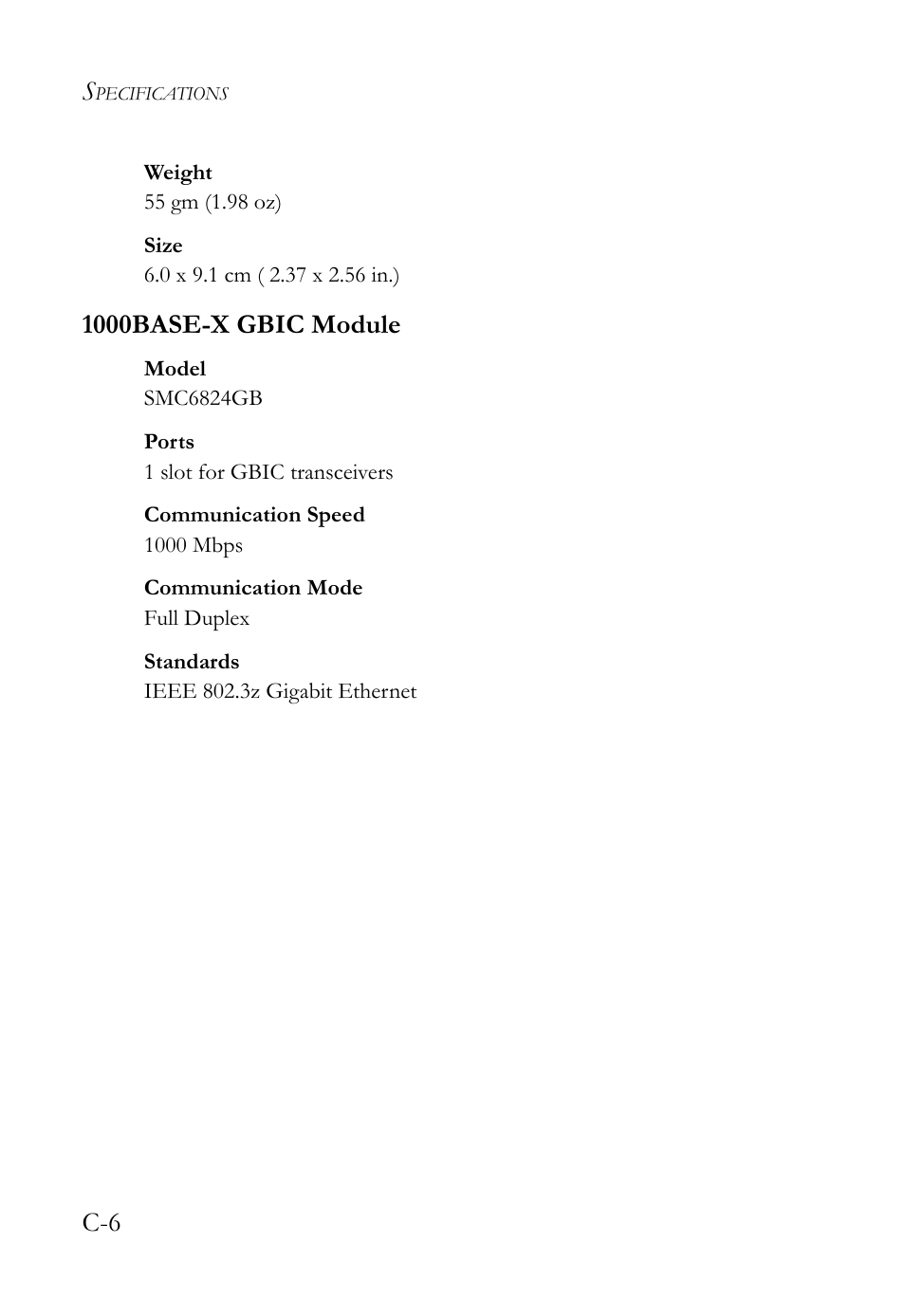 1000base-x gbic module | SMC Networks 10/100 User Manual | Page 72 / 86