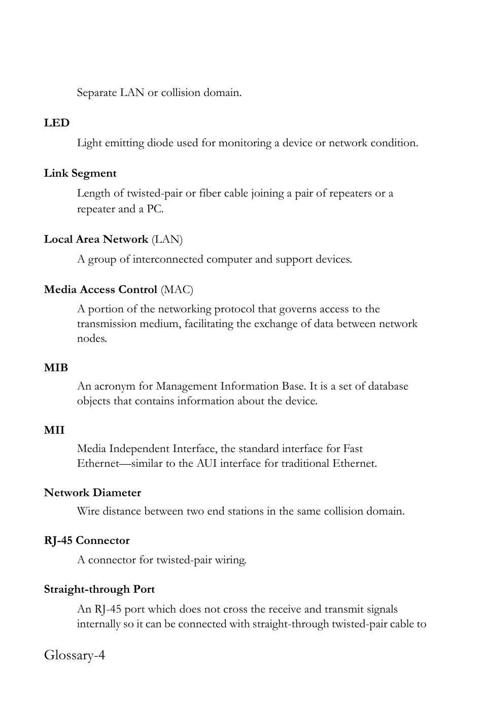 Glossary-4 | SMC Networks 10/100 User Manual | Page 78 / 86