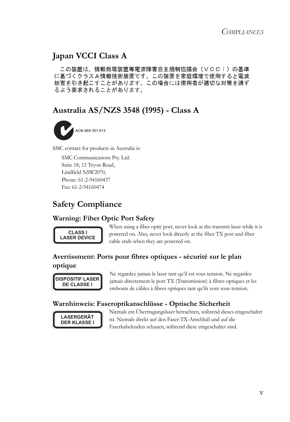 Safety compliance | SMC Networks 10/100 User Manual | Page 9 / 86