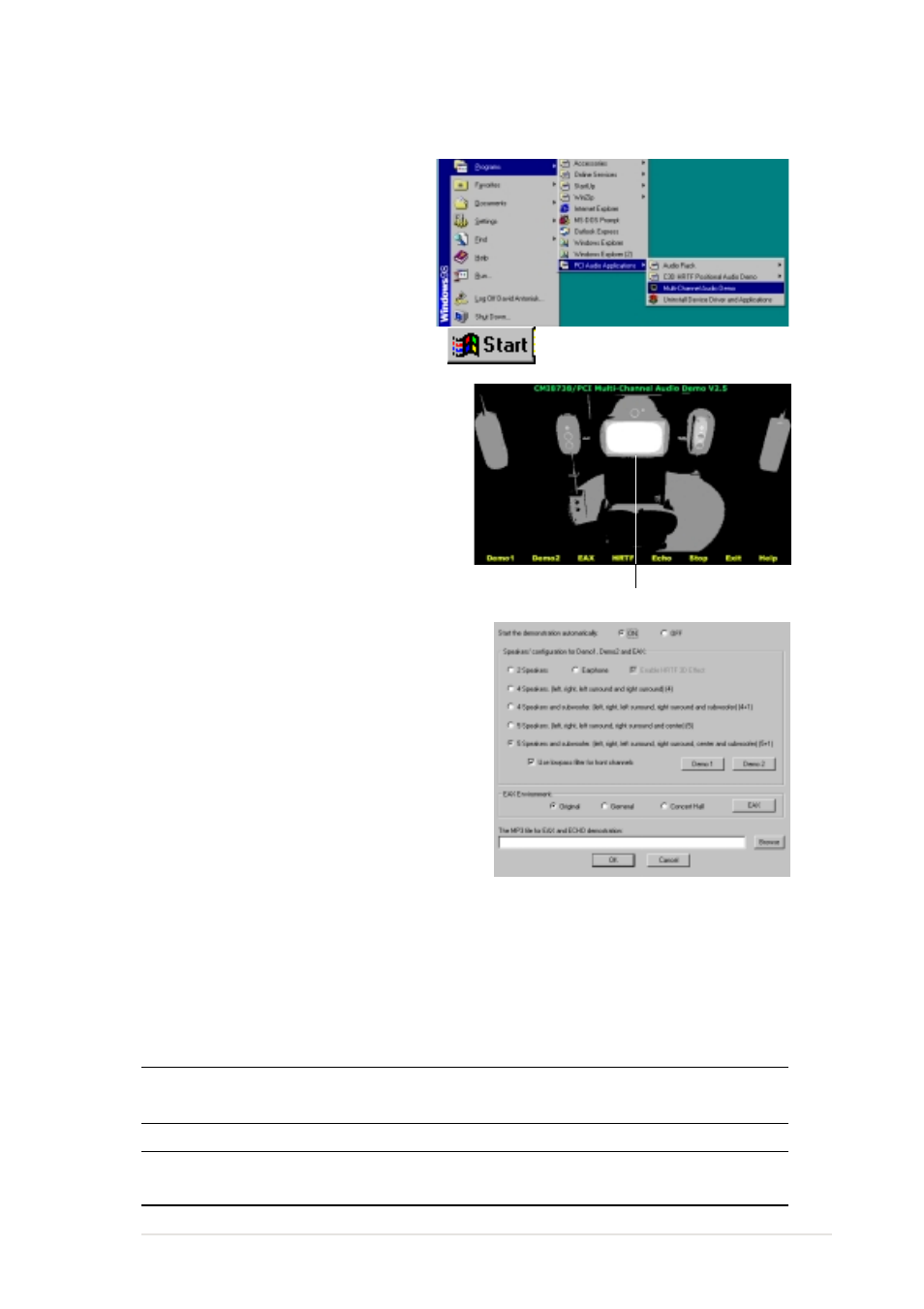 Running the c-media audio demo program, Connector settings and functions | Asus P4B-E User Manual | Page 121 / 128