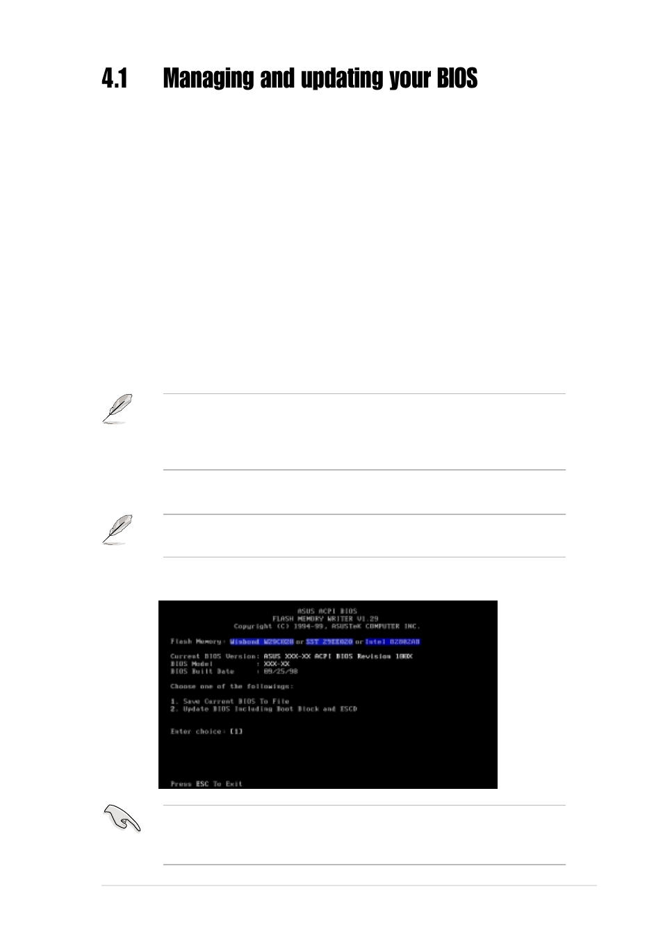 1 managing and updating your bios, 1 using the computer system for the first time | Asus P4B-E User Manual | Page 69 / 128