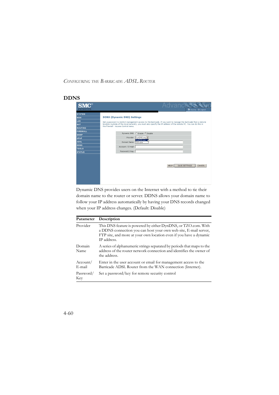 Ddns, Ddns -60, Adsl r | 60 ddns | SMC Networks SMC7904BRA User Manual | Page 105 / 129