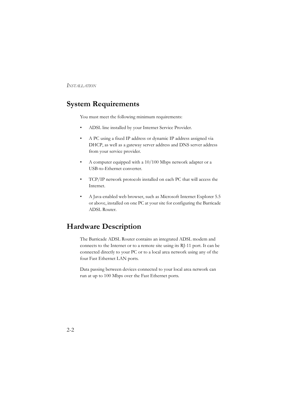 System requirements, Hardware description, System requirements -2 hardware description -2 | SMC Networks SMC7904BRA User Manual | Page 19 / 129