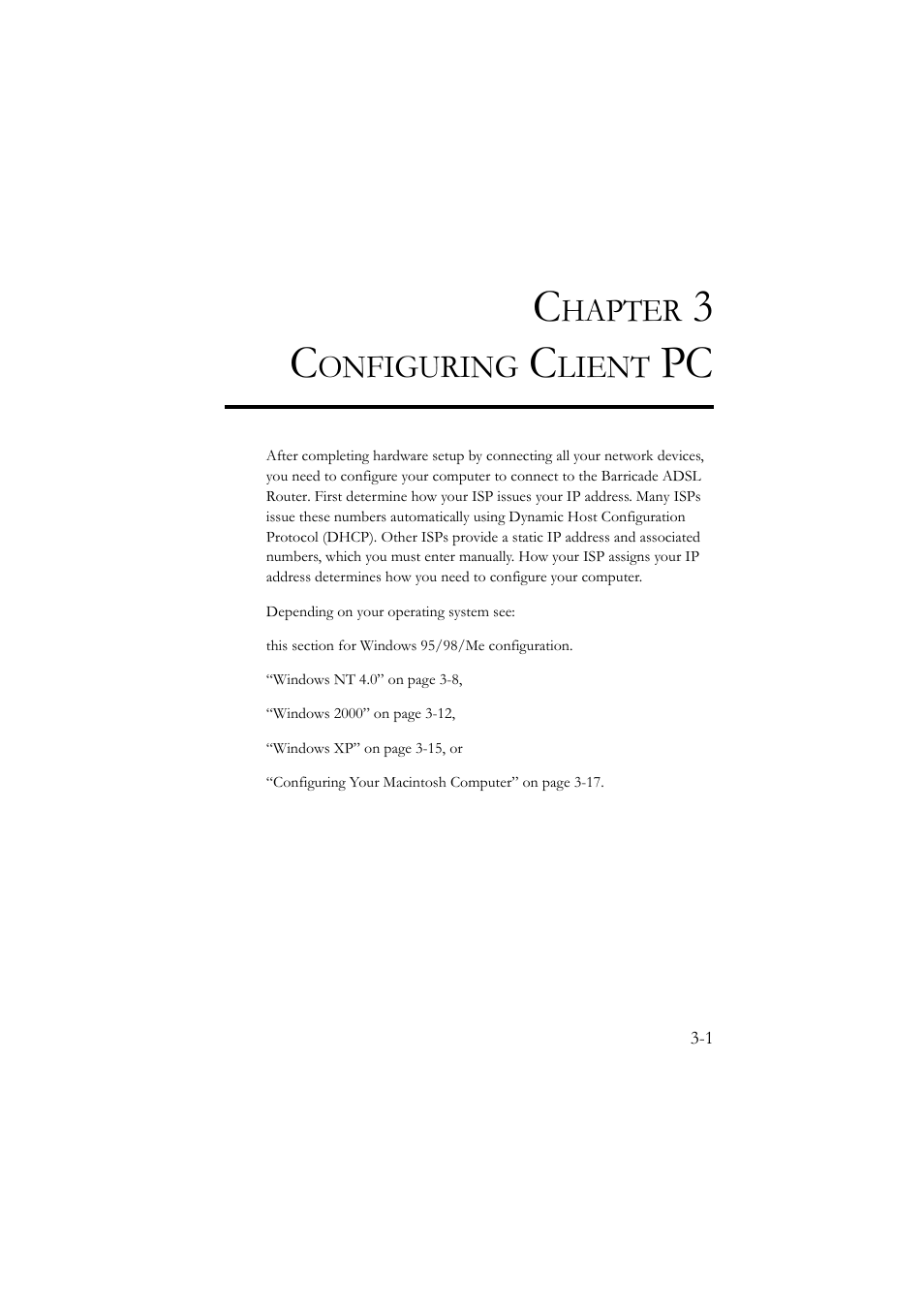 Chapter 3 configuring client pc, Configuring client pc -1, Hapter | Onfiguring, Lient | SMC Networks SMC7904BRA User Manual | Page 26 / 129