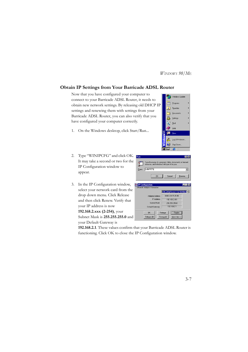 Obtain ip settings from your barricade adsl router | SMC Networks SMC7904BRA User Manual | Page 32 / 129