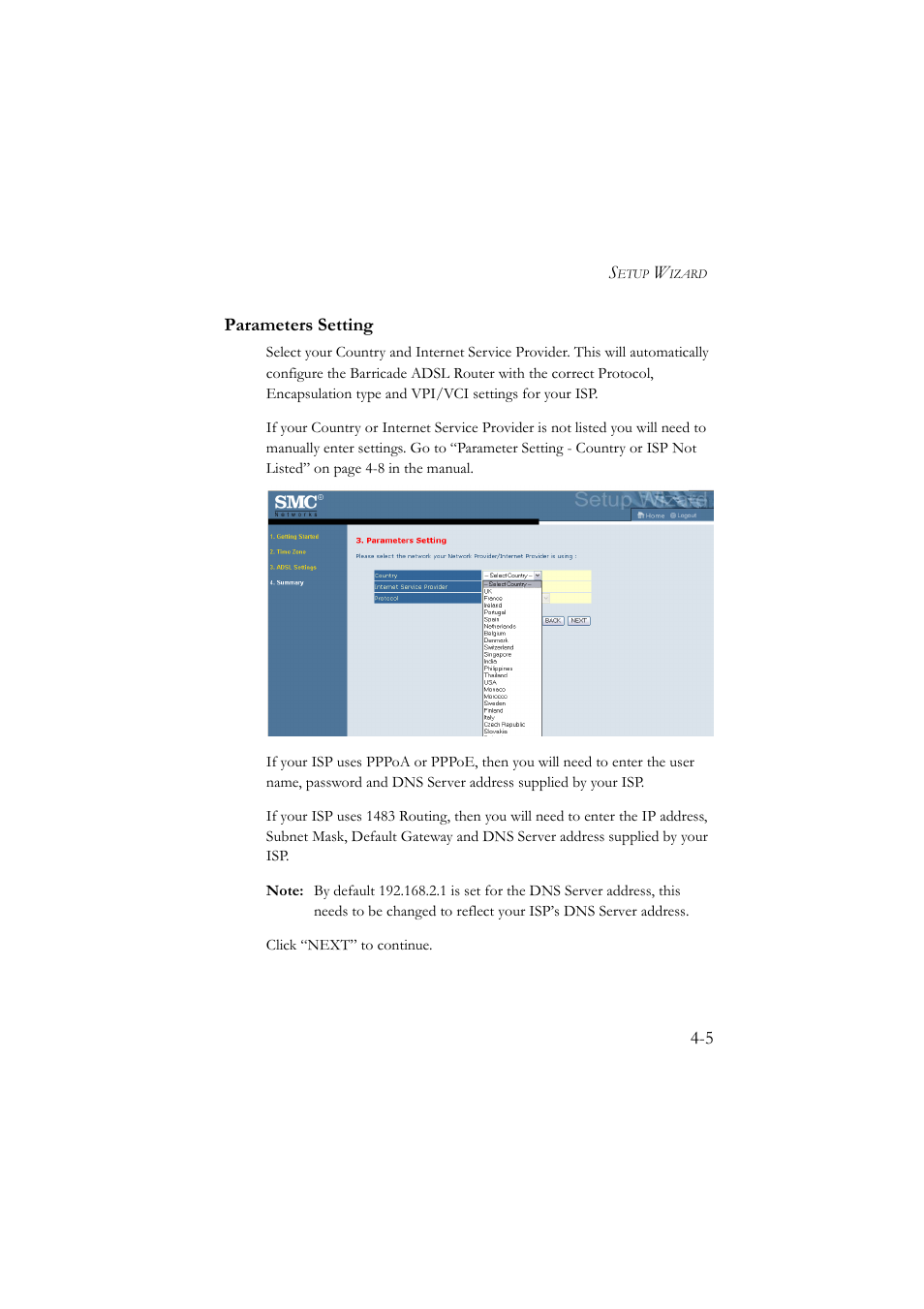 Parameters setting, Parameters setting -5, 5 parameters setting | SMC Networks SMC7904BRA User Manual | Page 50 / 129