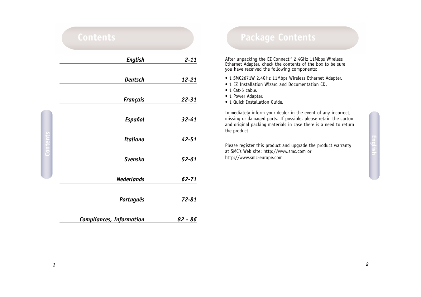 SMC Networks WIRELESS ETHERNET ADAPTER SMC2671W User Manual | Page 2 / 44