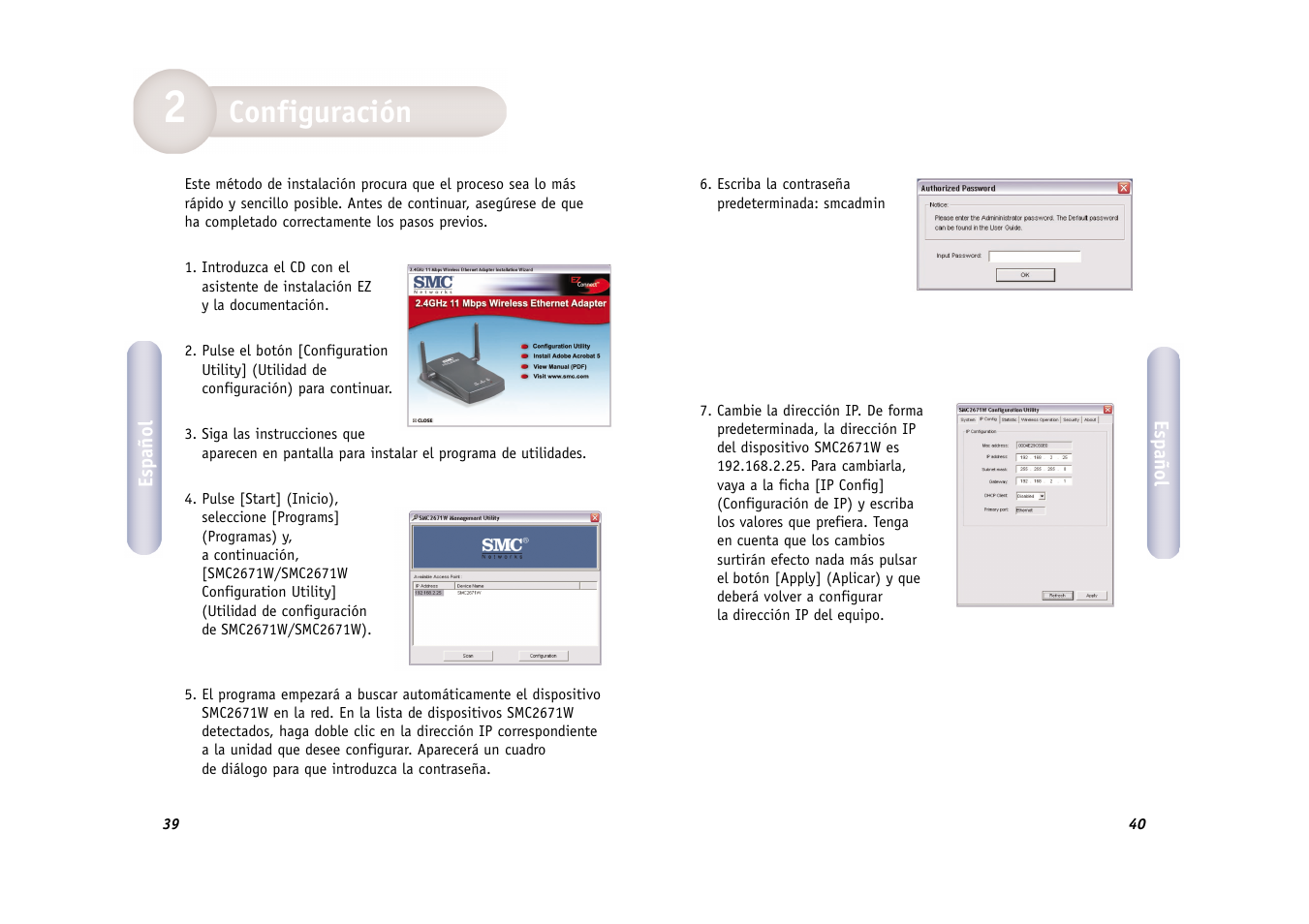 Configuración | SMC Networks WIRELESS ETHERNET ADAPTER SMC2671W User Manual | Page 21 / 44