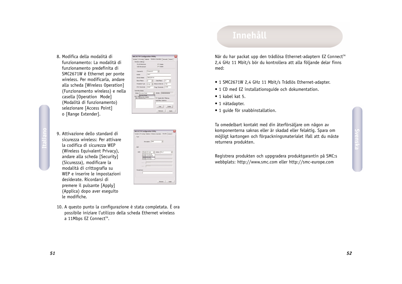 Innehåll | SMC Networks WIRELESS ETHERNET ADAPTER SMC2671W User Manual | Page 27 / 44