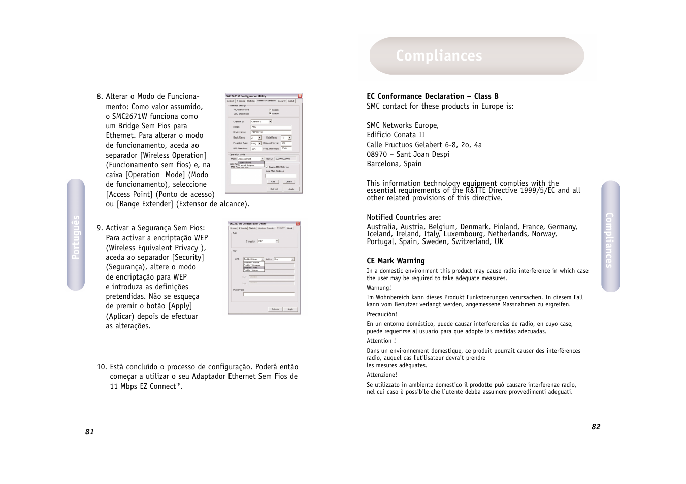 Compliances | SMC Networks WIRELESS ETHERNET ADAPTER SMC2671W User Manual | Page 42 / 44