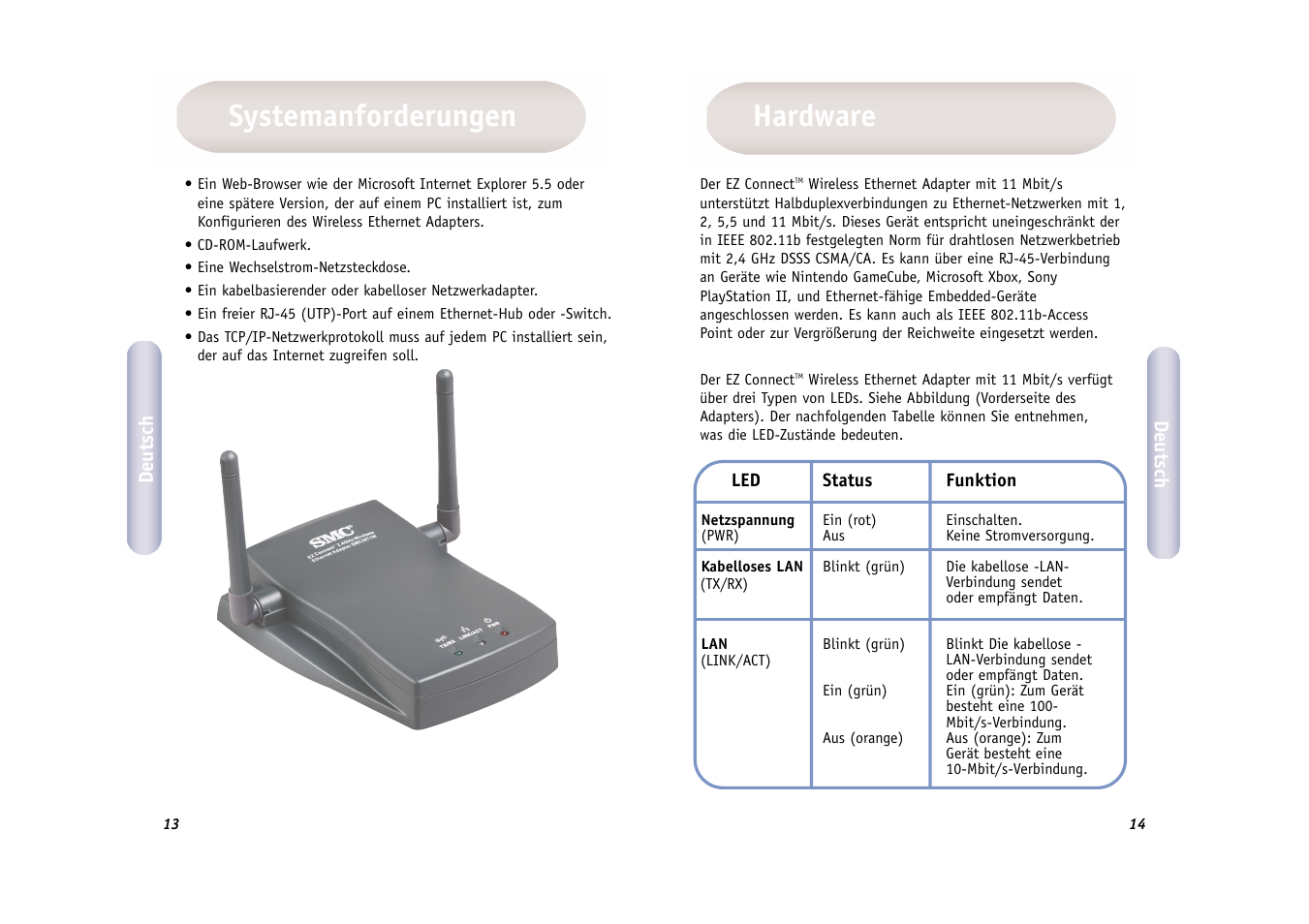 Hardware systemanforderungen | SMC Networks WIRELESS ETHERNET ADAPTER SMC2671W User Manual | Page 8 / 44