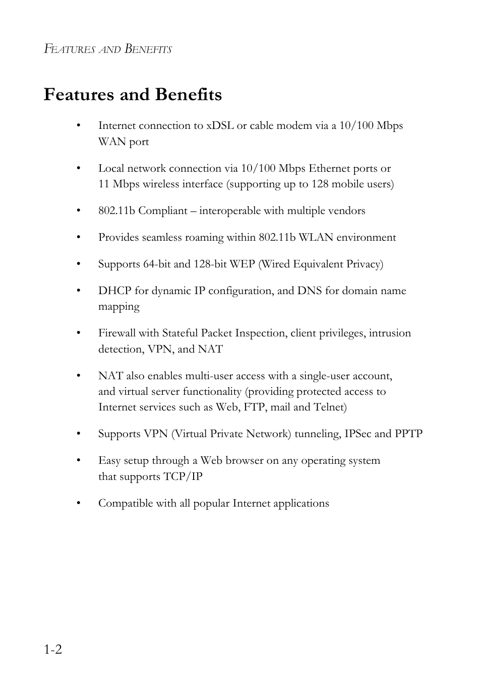 Features and benefits, Features and benefits -2 | SMC Networks SMC Barricade Plus SMC7004WFW User Manual | Page 12 / 146