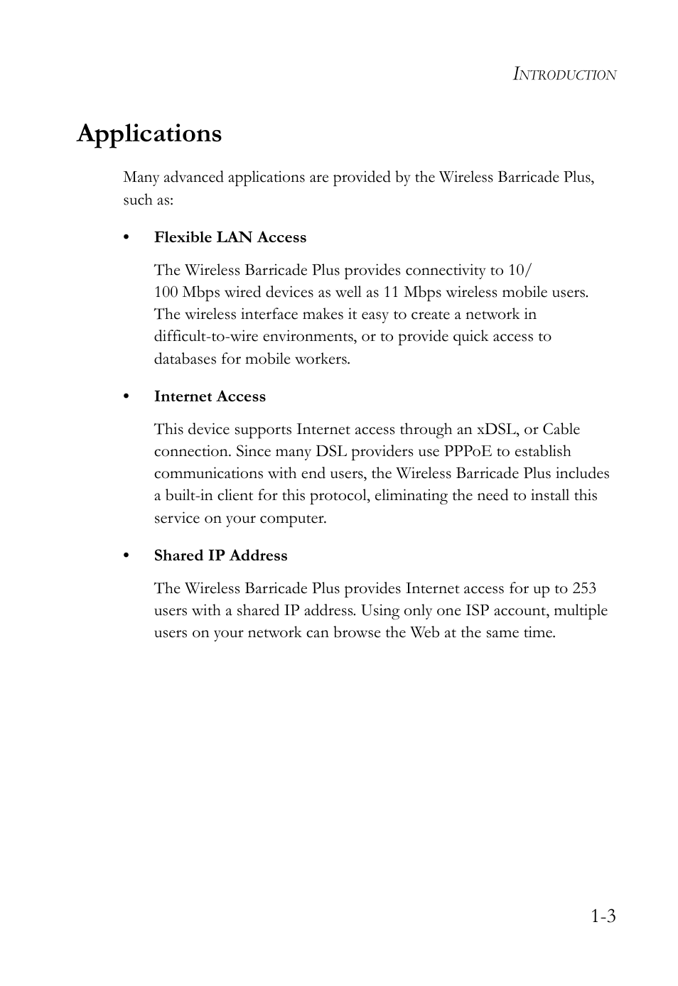 Applications, Applications -3 | SMC Networks SMC Barricade Plus SMC7004WFW User Manual | Page 13 / 146