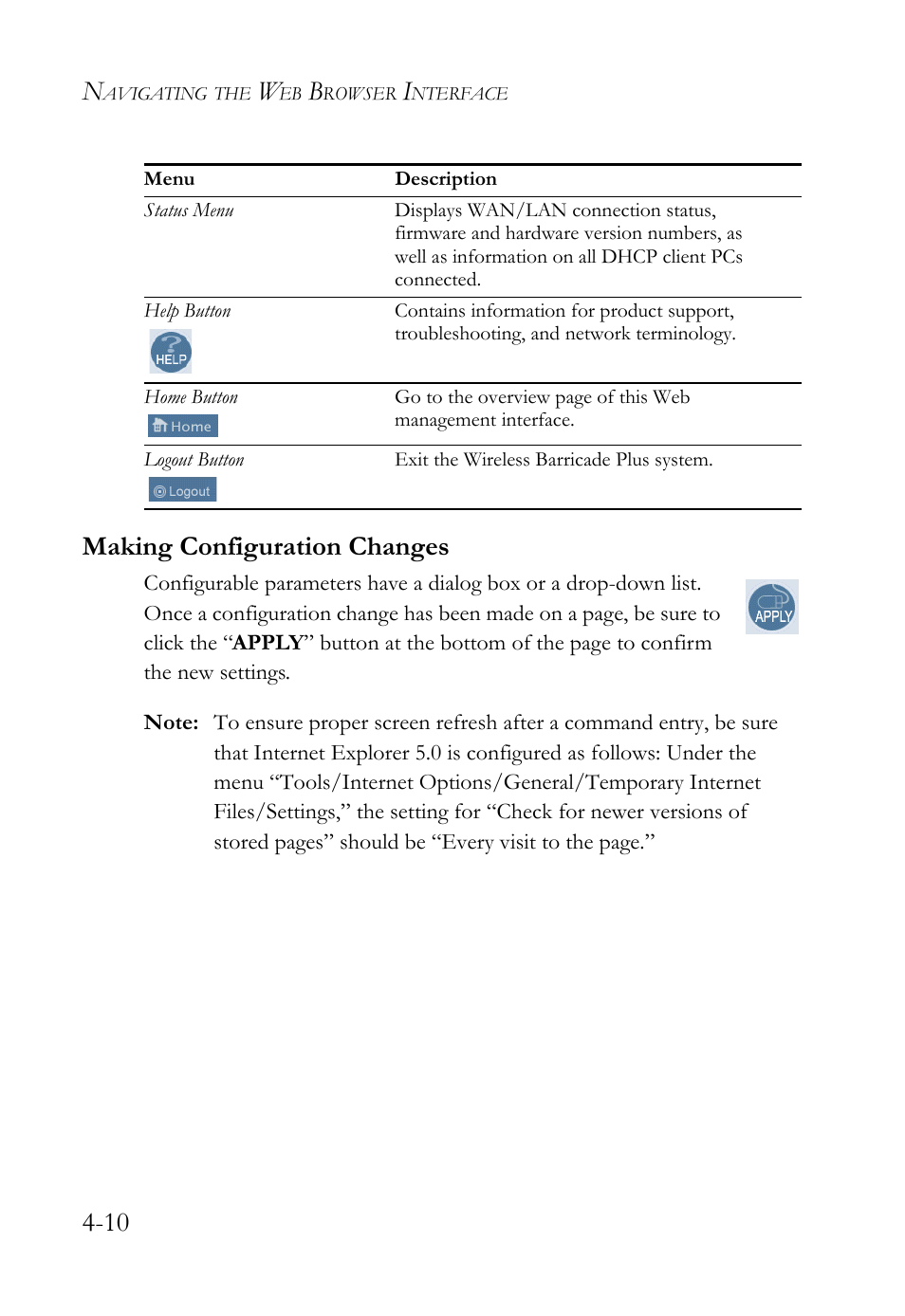 Making configuration changes, Making configuration changes -10, 10 making configuration changes | SMC Networks SMC Barricade Plus SMC7004WFW User Manual | Page 40 / 146